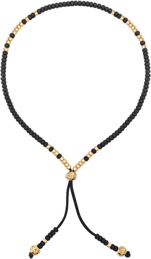 Black Beaded String Bracelet in Gold