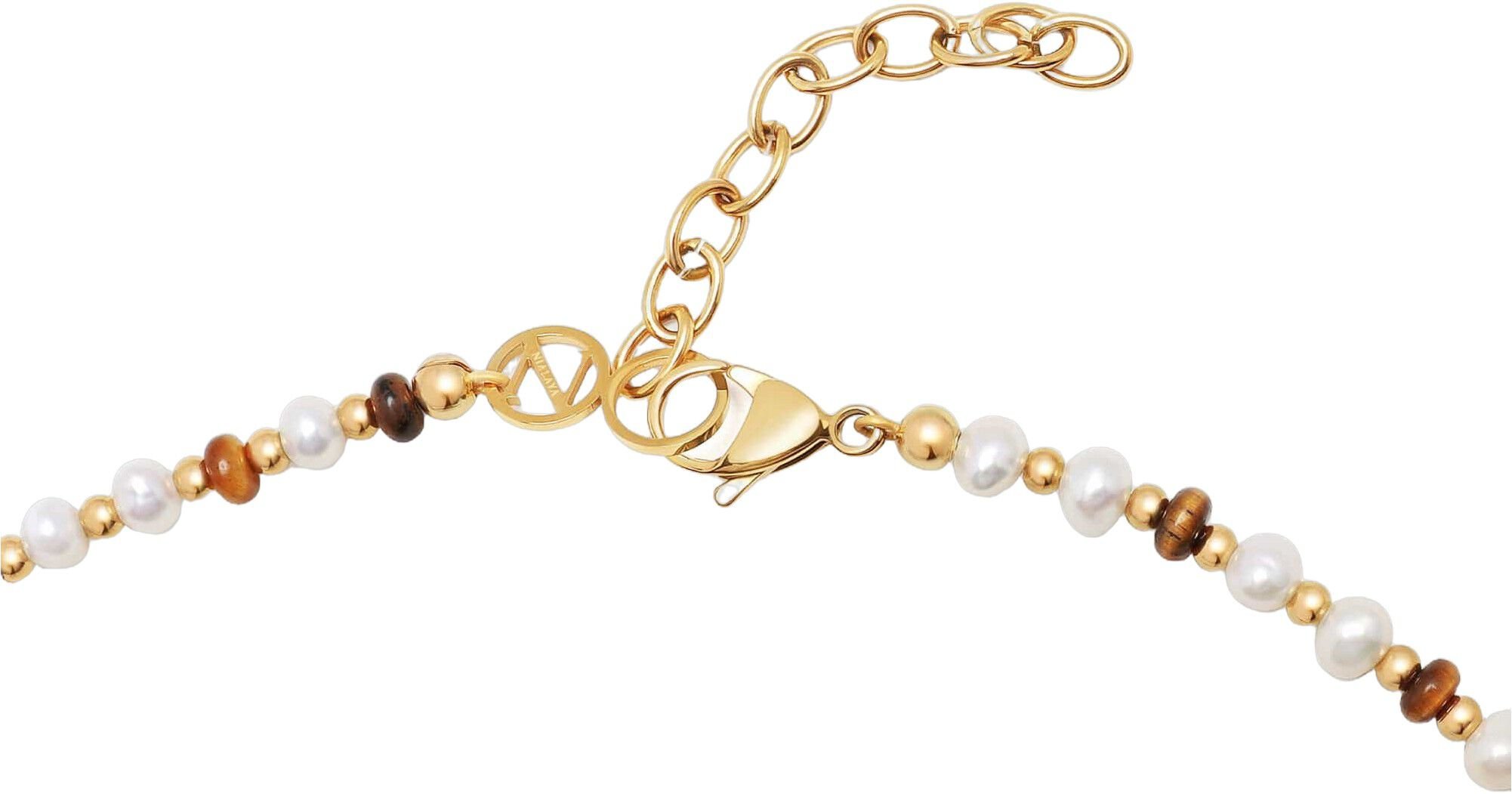 Women's Mini Beaded Choker with Pearls and Tiger Eye