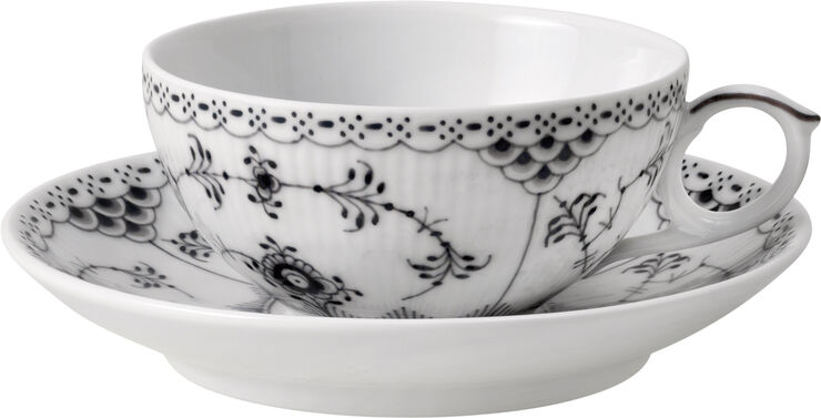 Sort Musselmalet Halvblonde Kop med underkop 20 cl