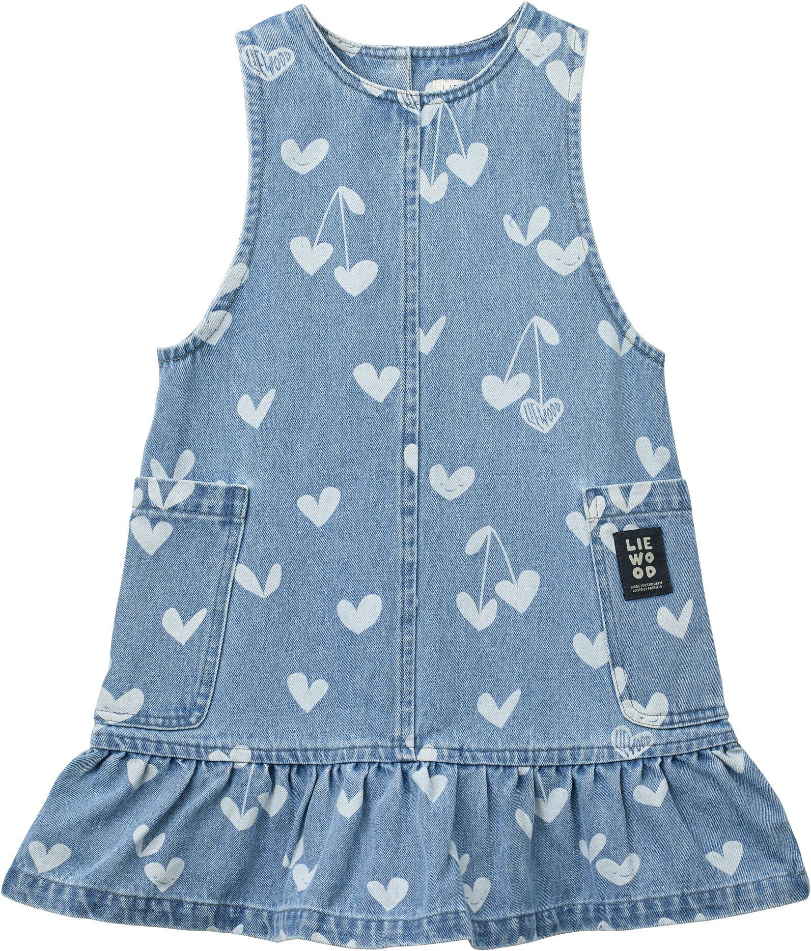 Angelica Printed Denim frill Dress