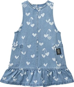 Angelica Printed Denim frill Dress