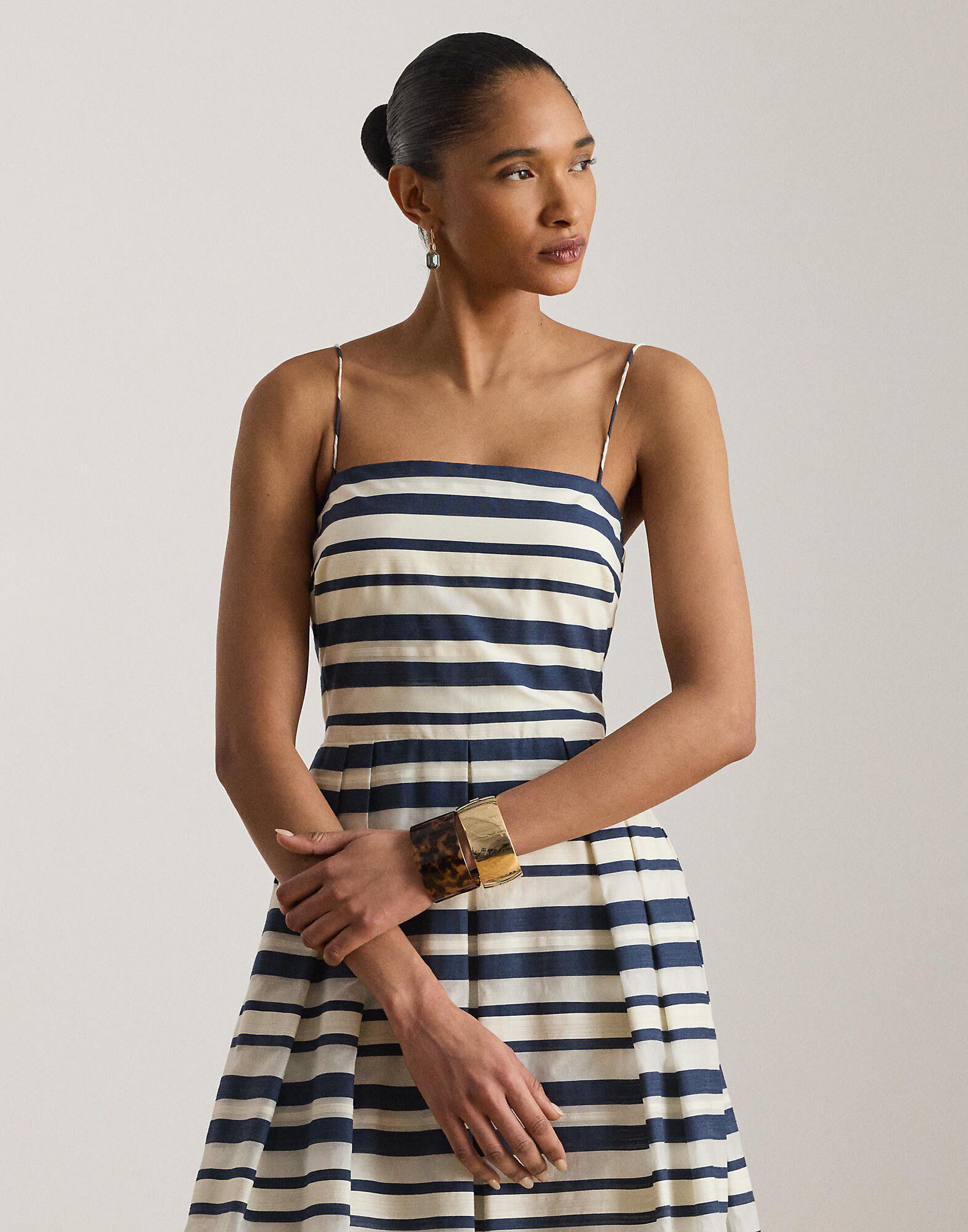 Striped Satin Sleeveless Cocktail Dress