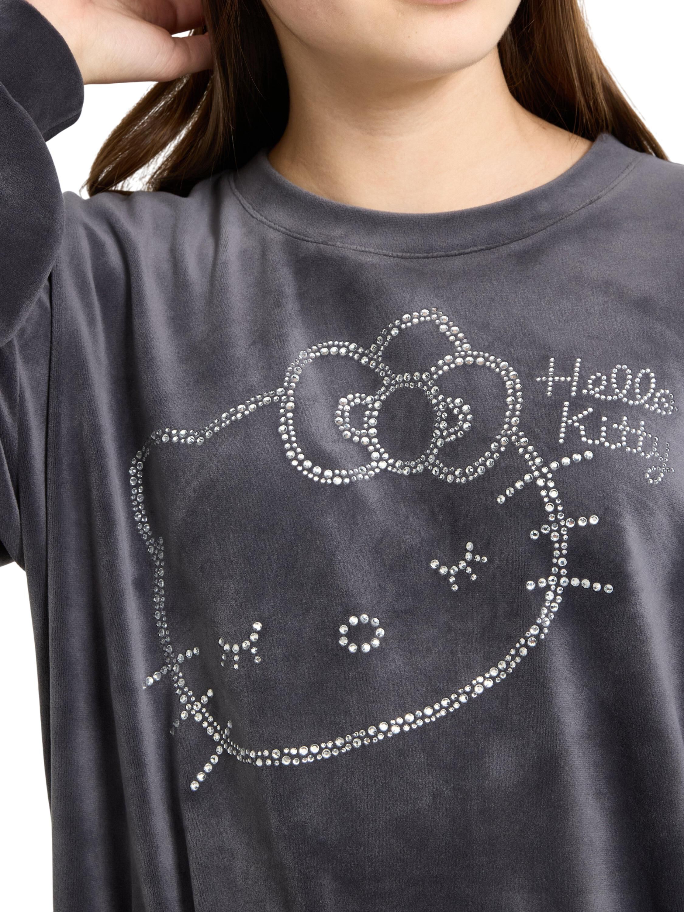 Velour sweatshirt with a round neck