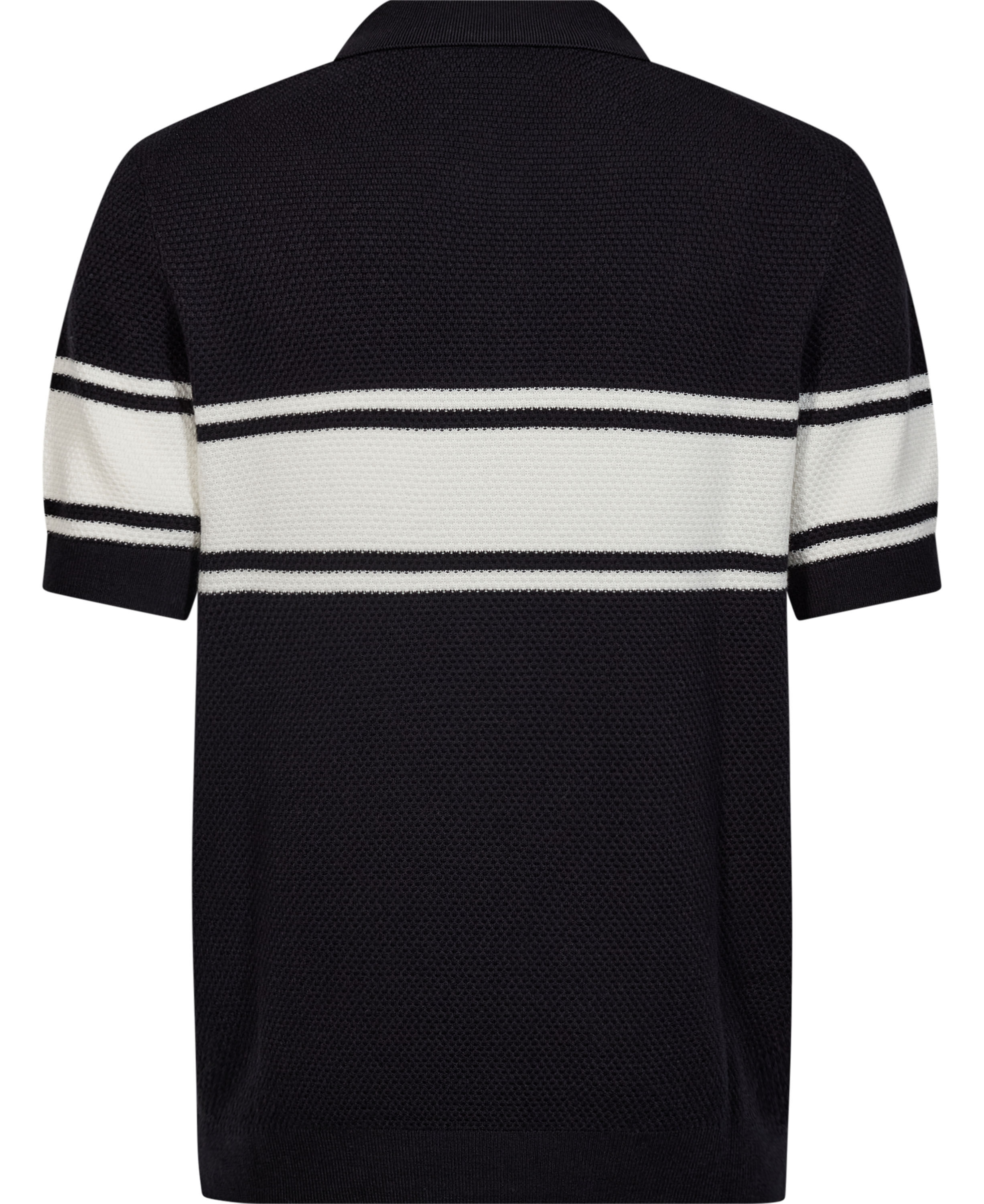 Zip-neck knit polo with block stripes