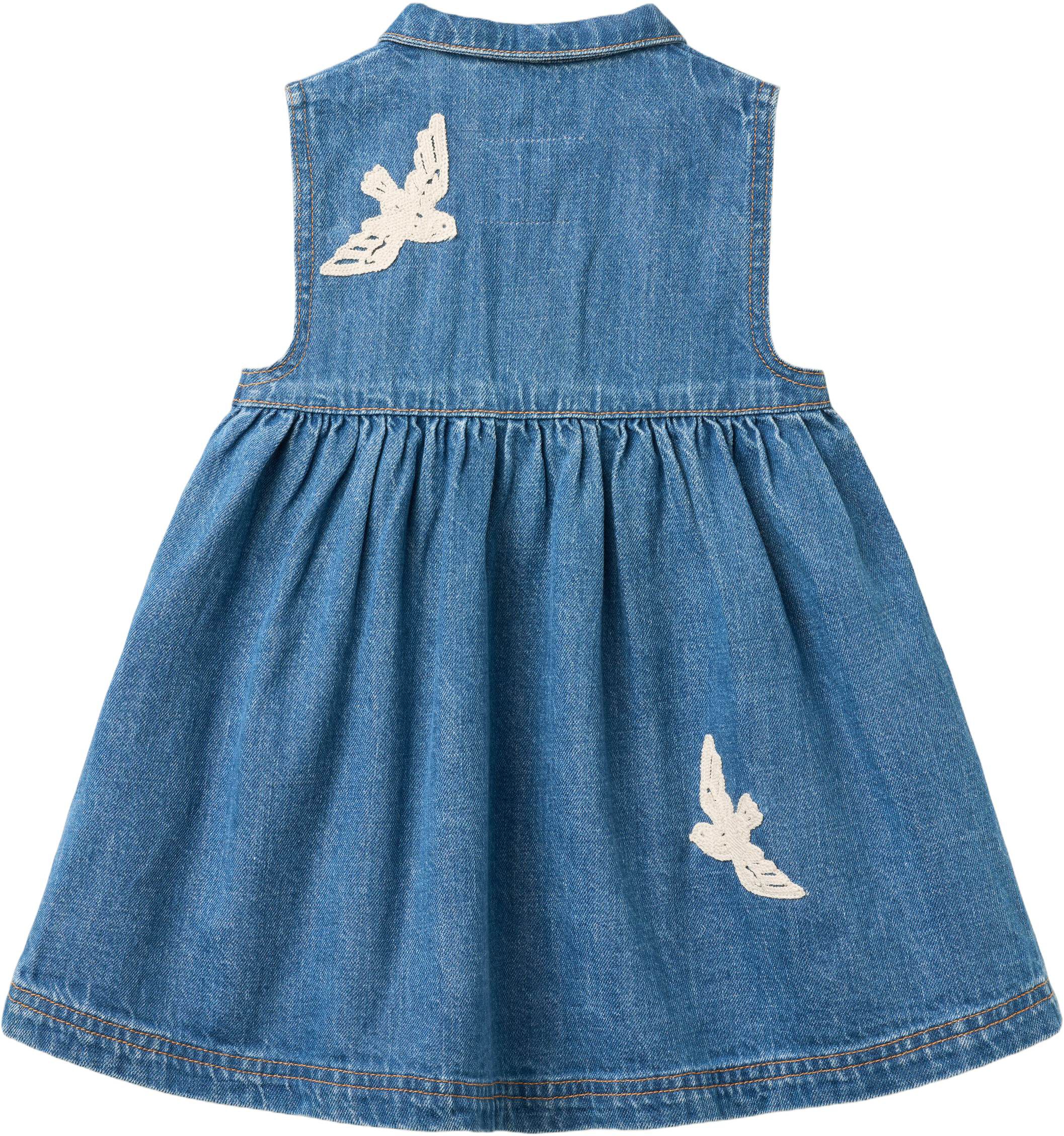 DENIM DRESS W. CROCHET DOVES
