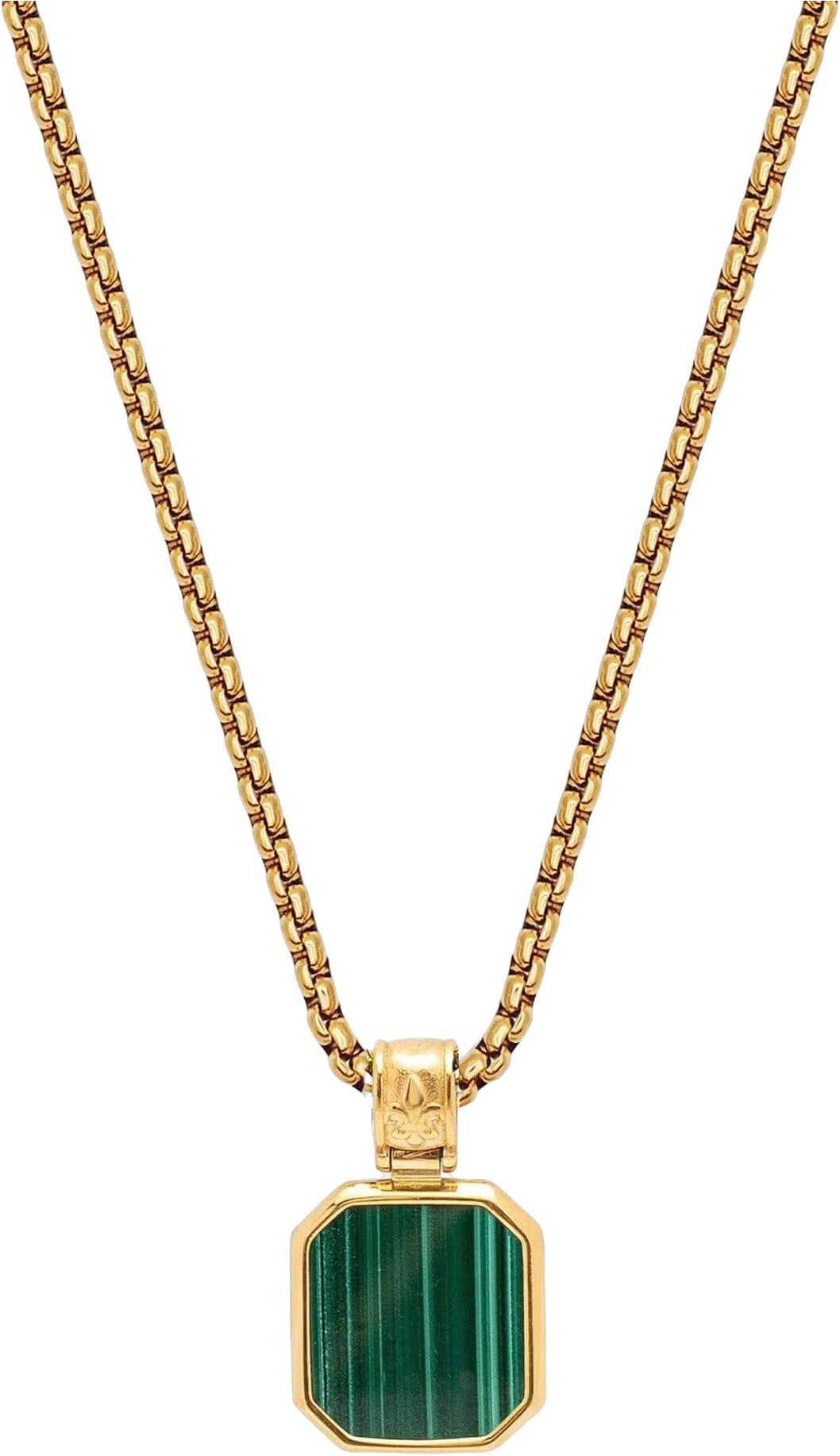 Gold Necklace with Square Malachite Pendant