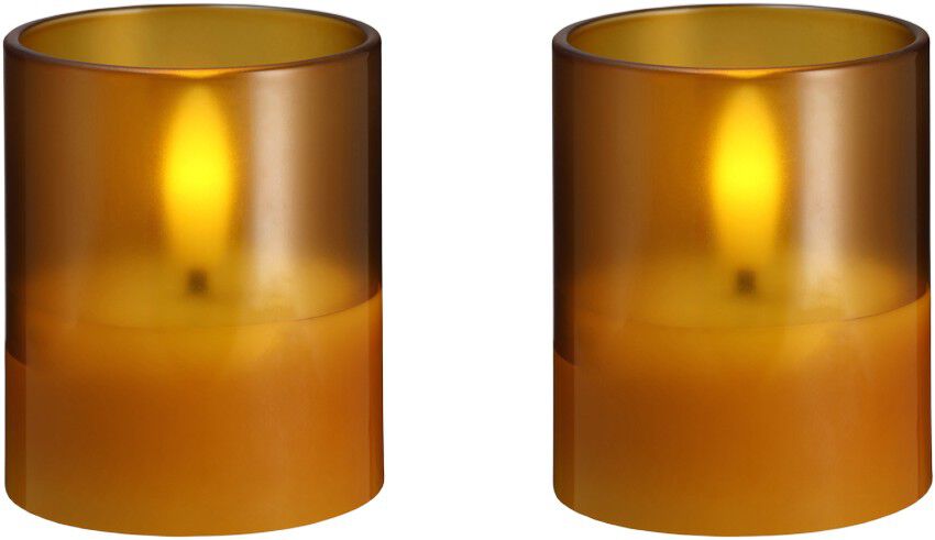 Moods & More - LED glass candle, Hurricane, Honey mustard, 2-pack, 47x