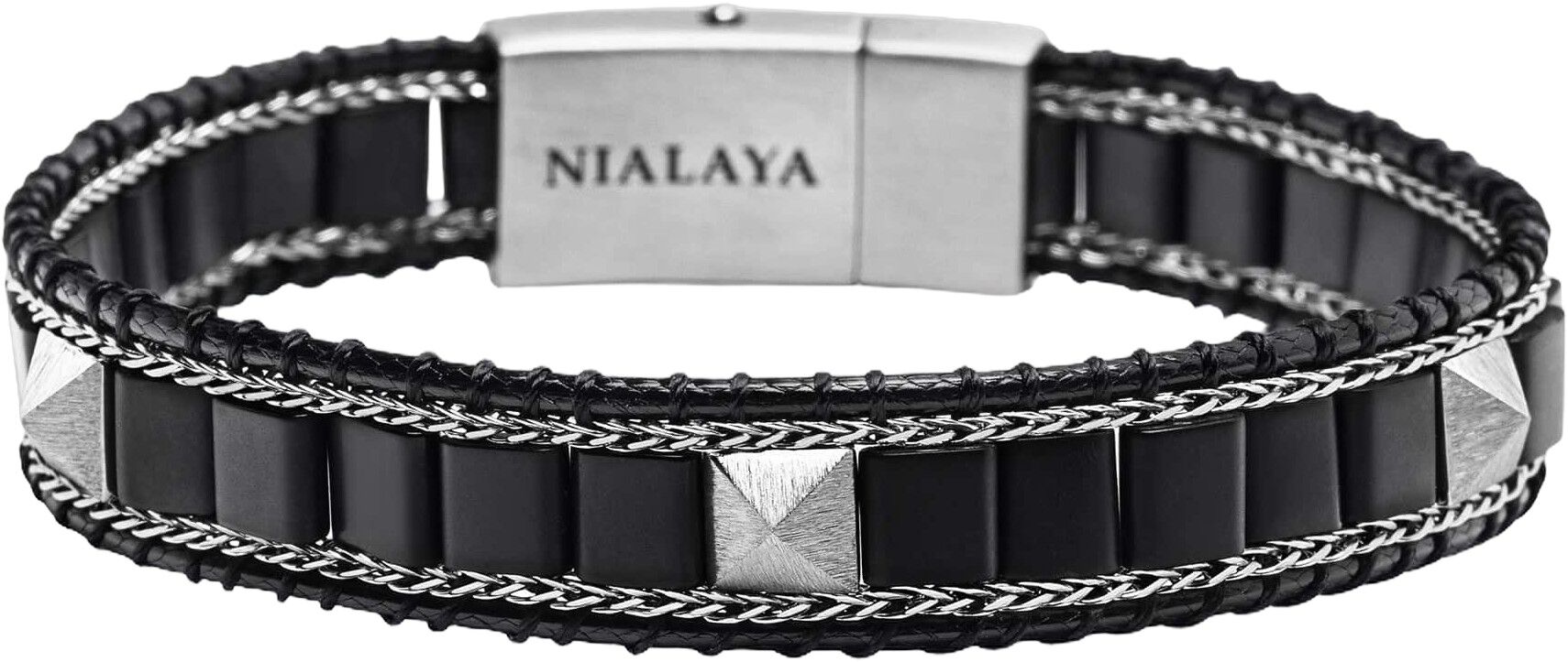 Black Onyx Stud Bracelet with Silver