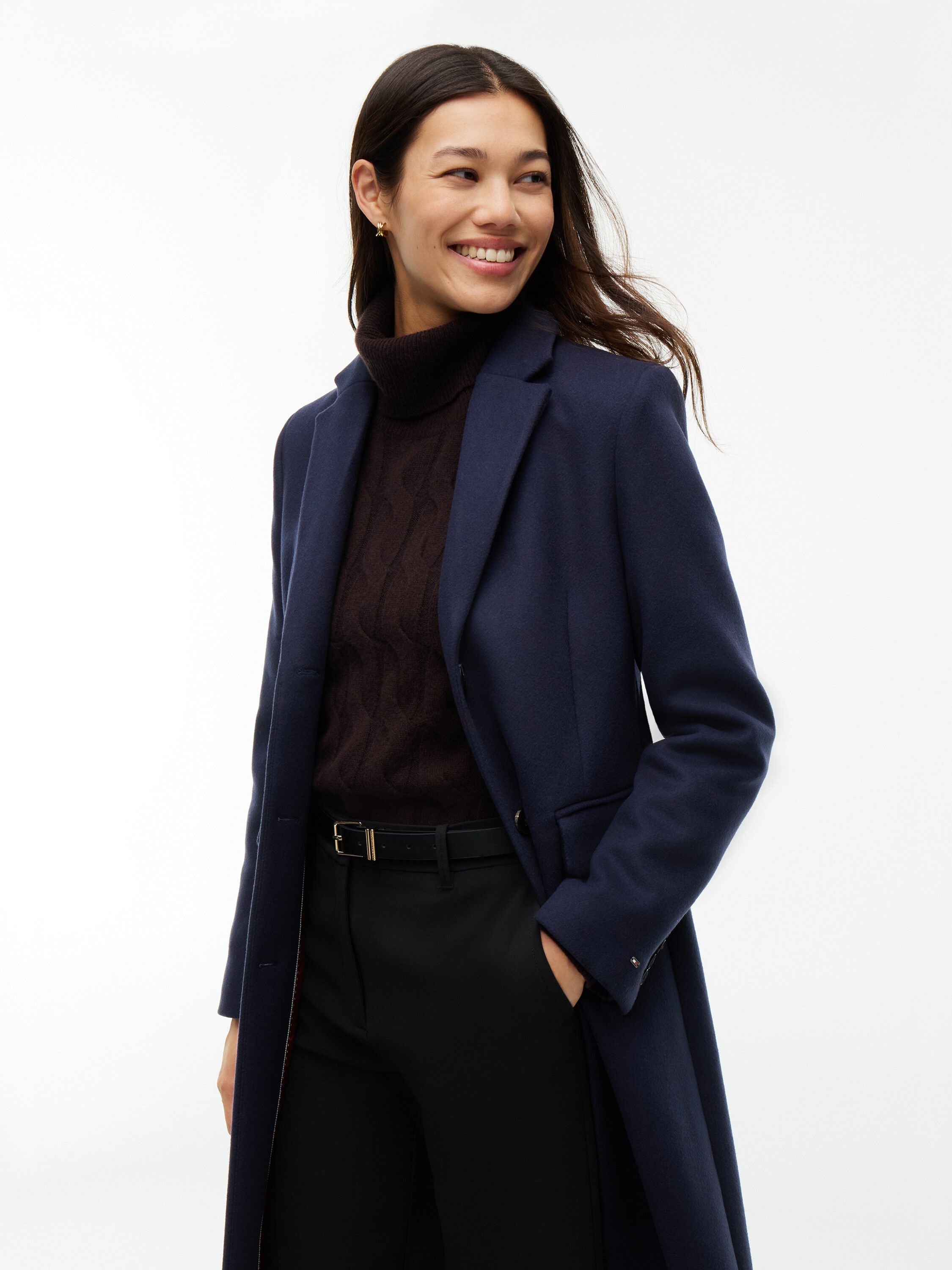 Manteco Wool Blend Slim Single Breasted Coat