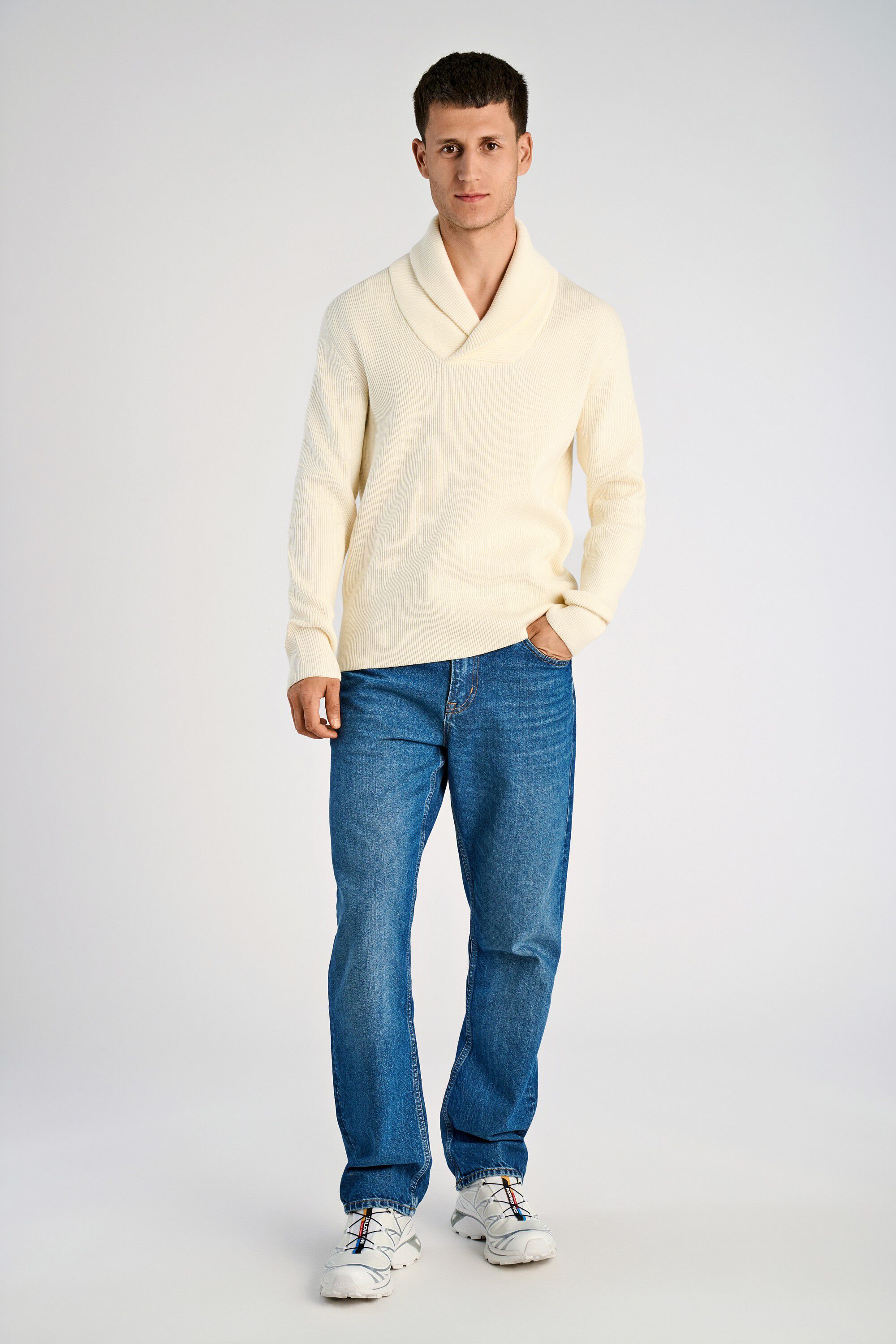 Shawl collar rib knit