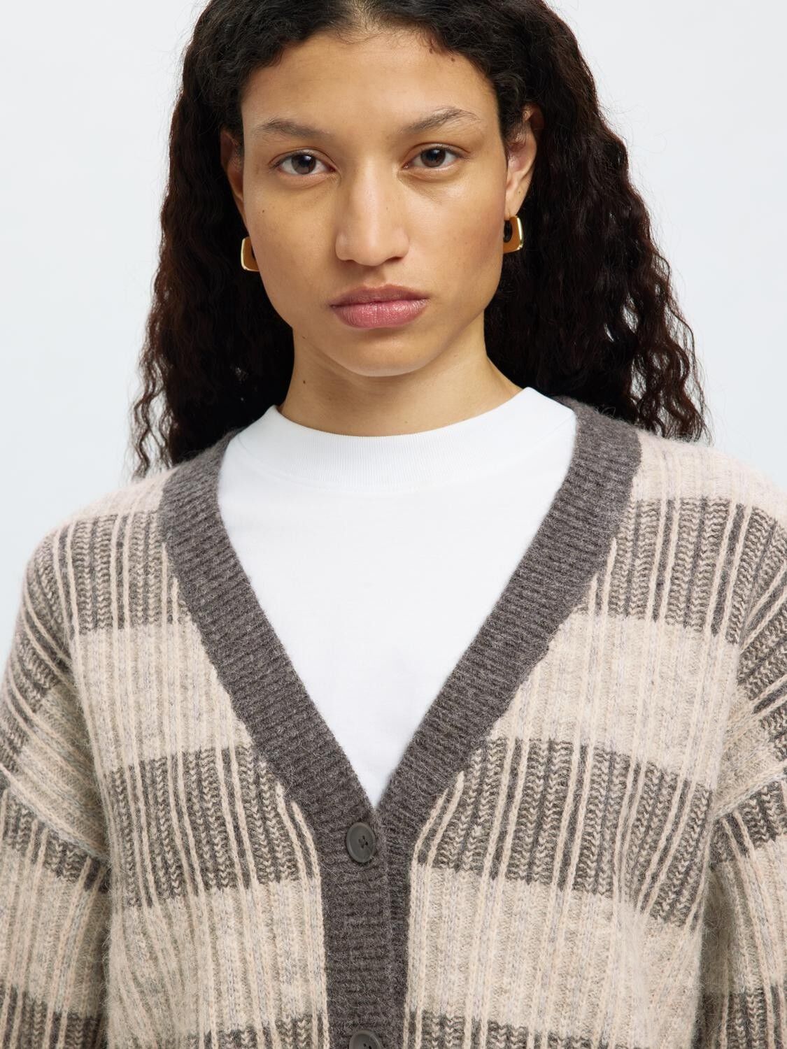 SLFALVA LS KNIT STRIPE V-CARDIGAN