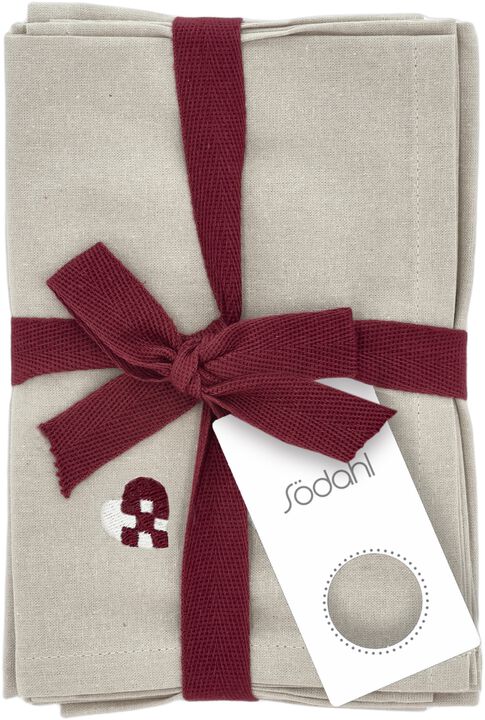 Tøyservietter Christmas Hearts Embroidery 4 stk. Dark red