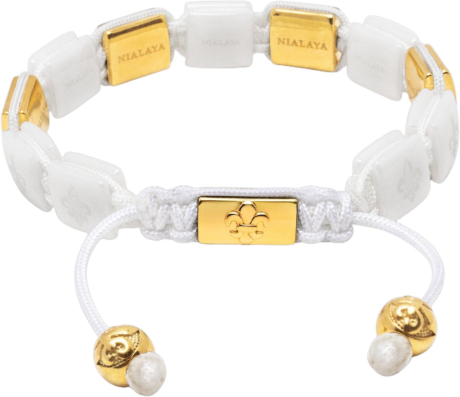 Women's White Ceramic Flatbead Bracelet with Gold CZ