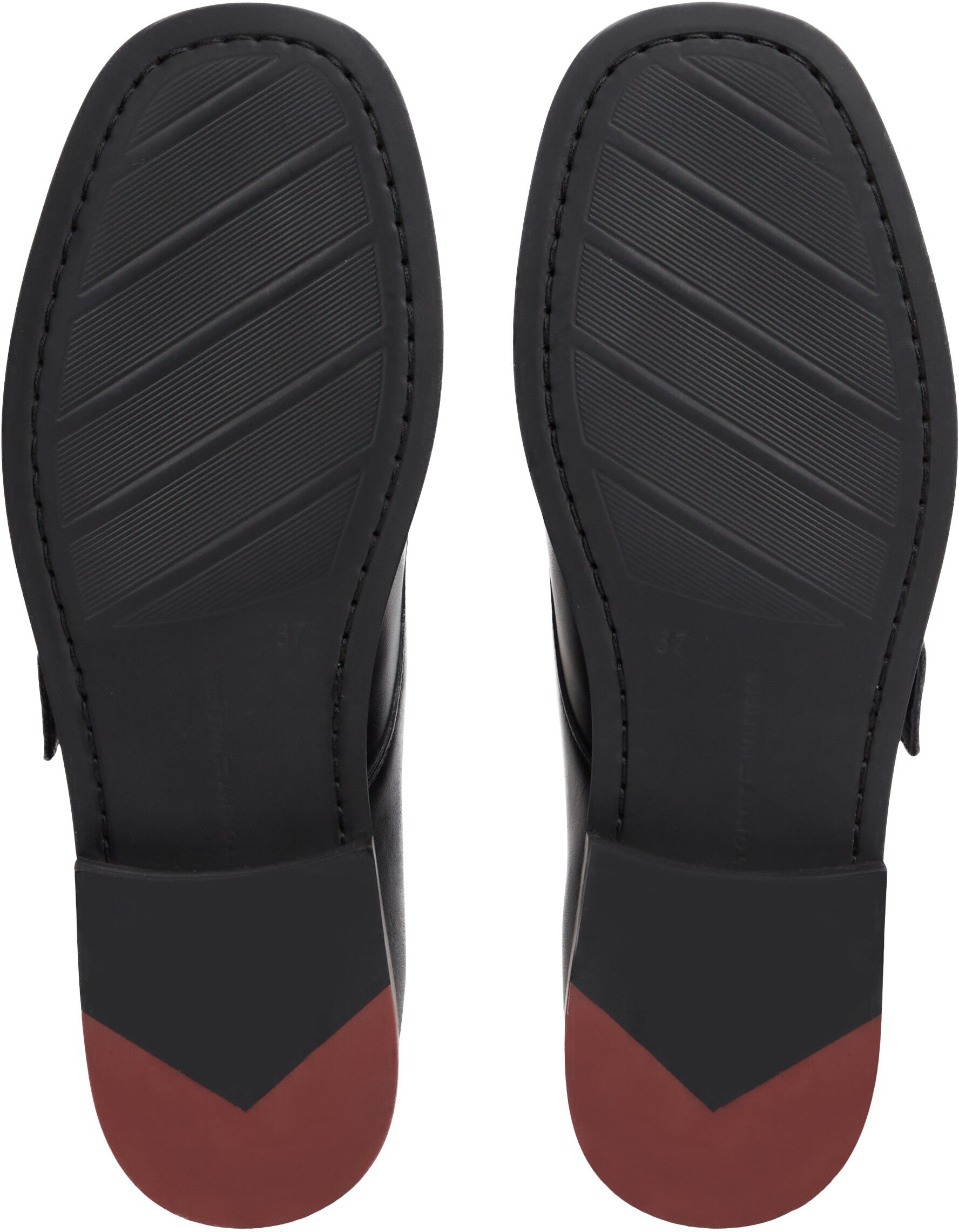 New York Label Leather Buckle Moc Toe Loafers
