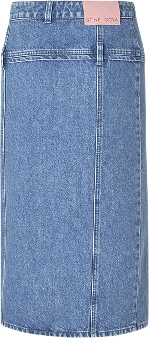 Button Slit Detail Midi Skirt, 2251 Denim