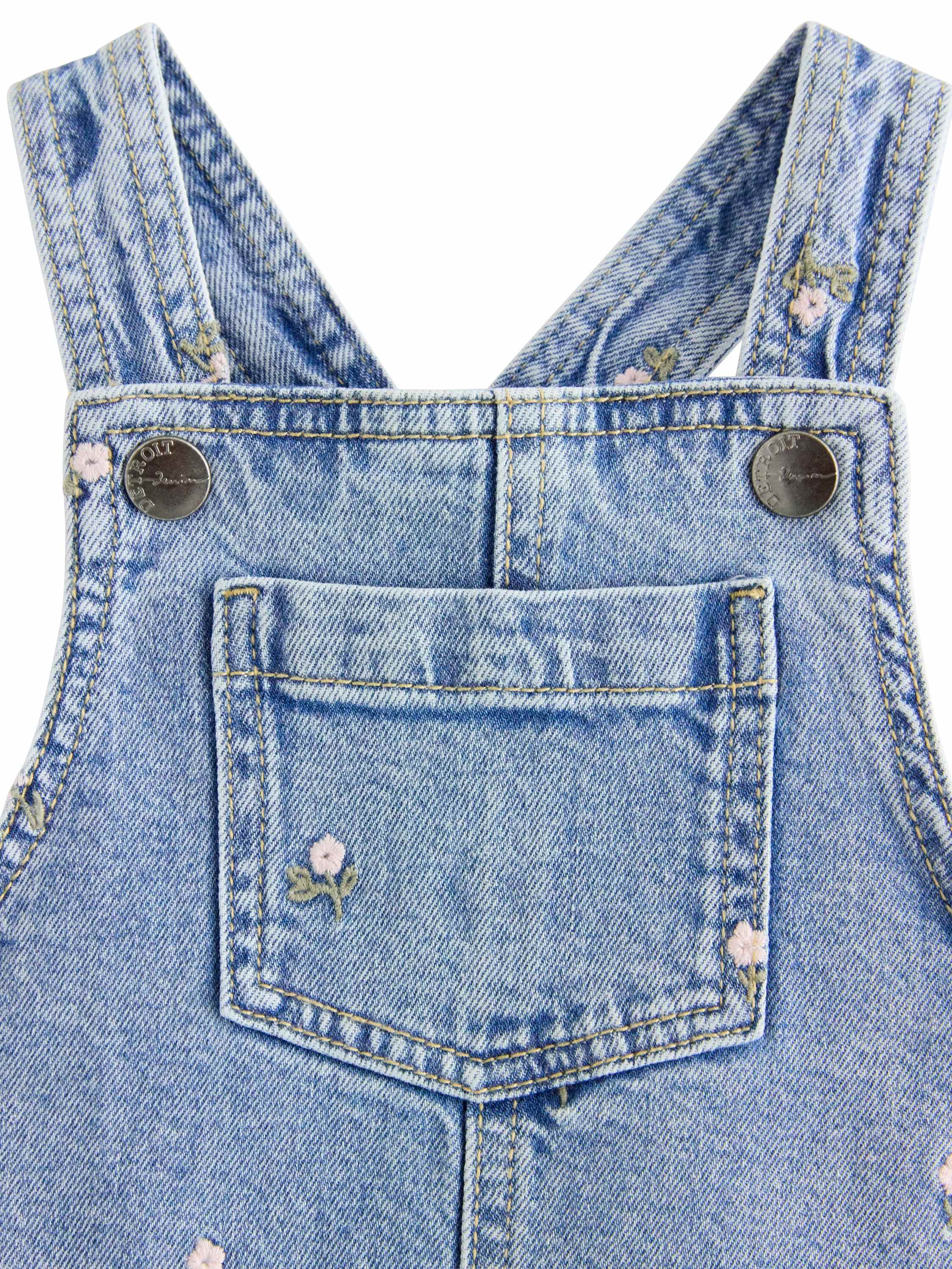 Dungaree dress in denim with embroi