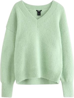 Strikket V-hals tr&oslash;je med en afslap