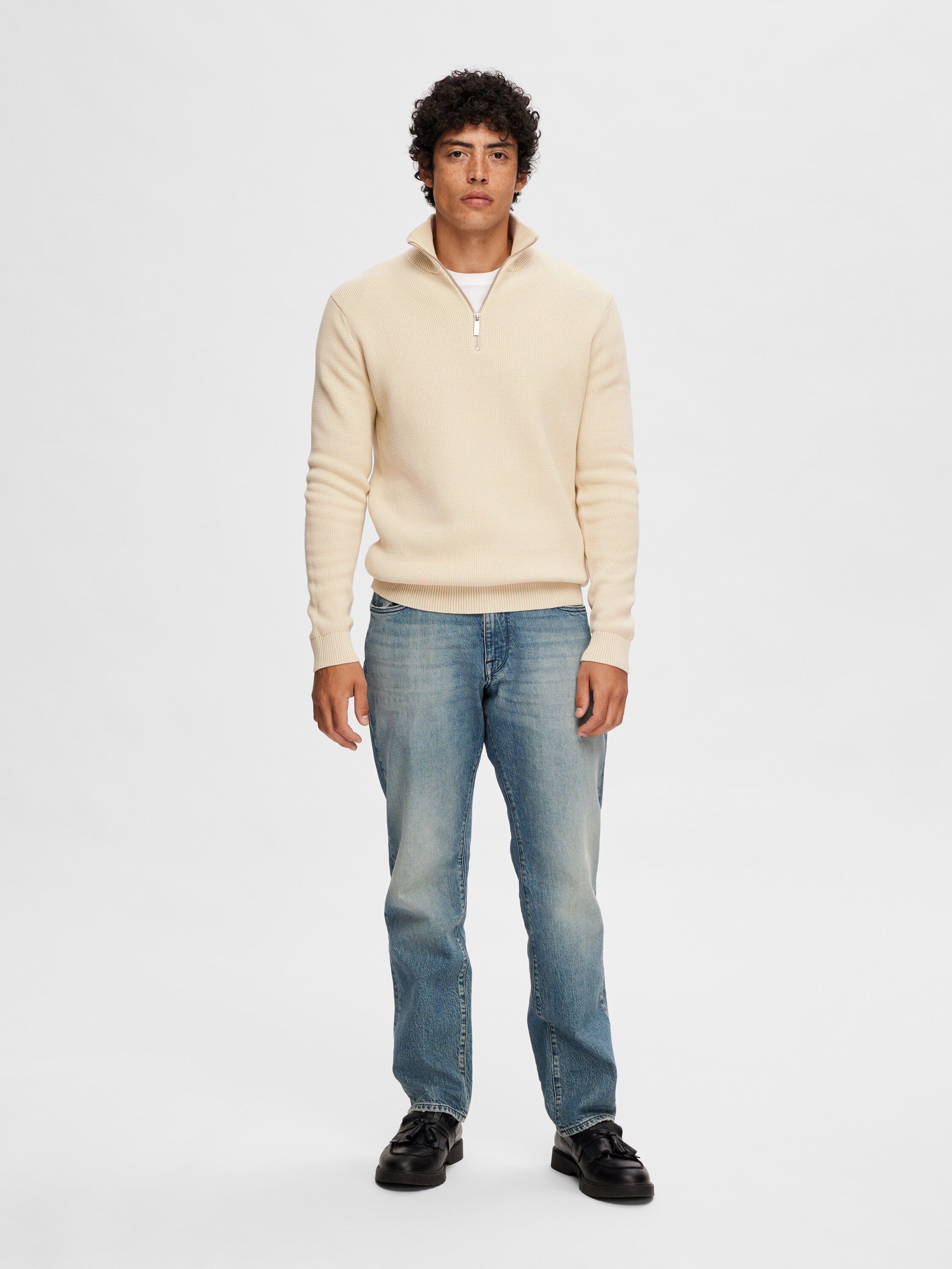 Slhdane Ls Knit Structure Half Zip Noos