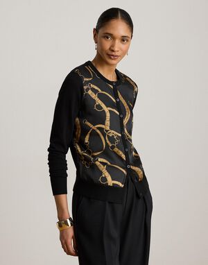 Belting-Print Cotton-Blend Cardigan