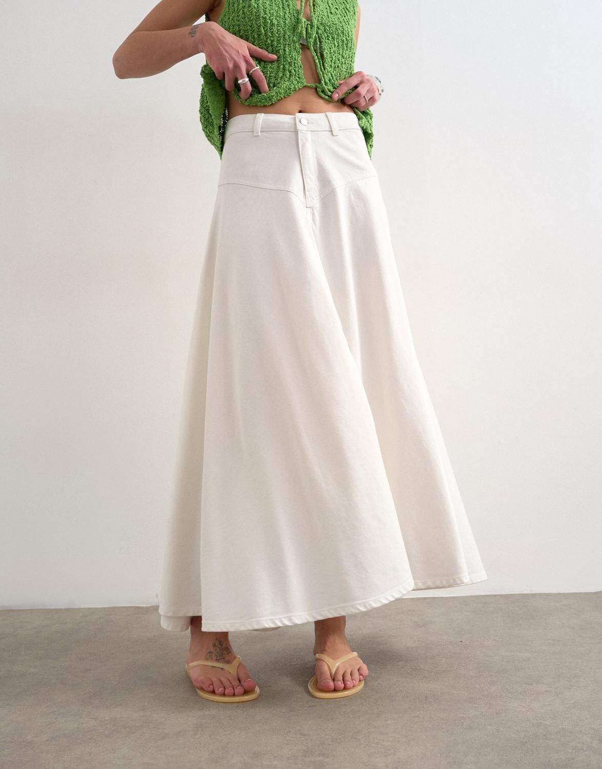 Tserin Denim Maxi Skirt Wh