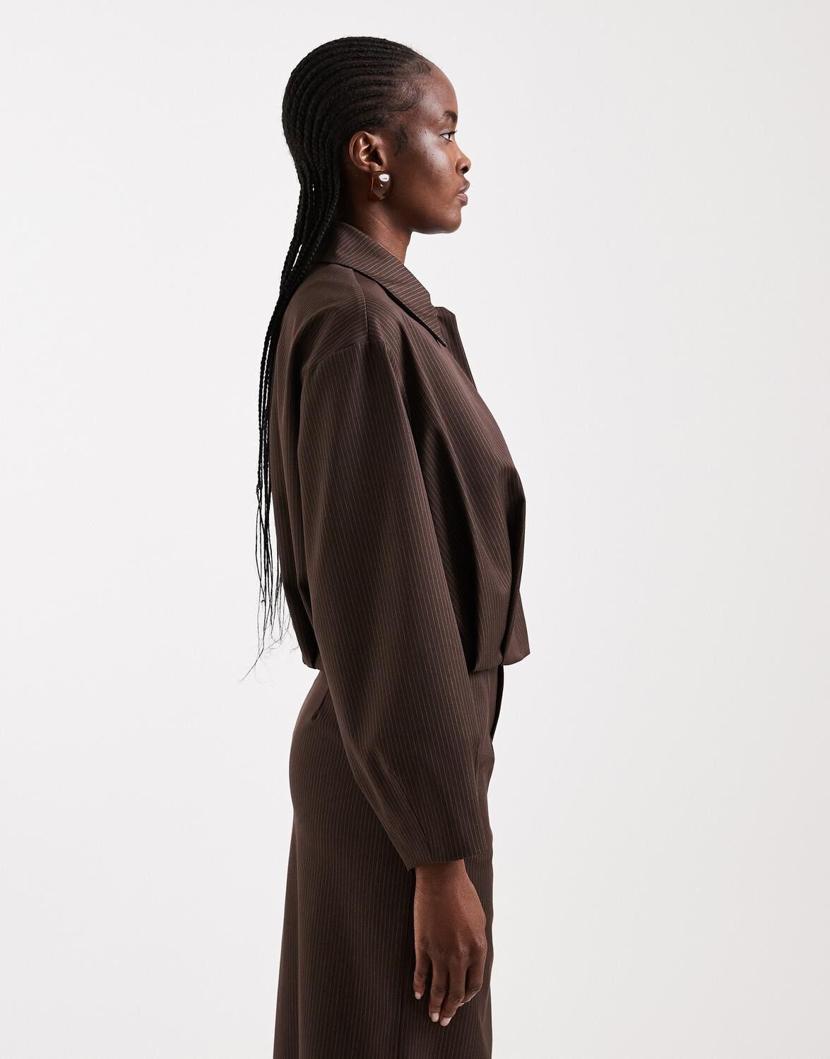 Tsaria Cropped Pinstripe Bomber Jacket