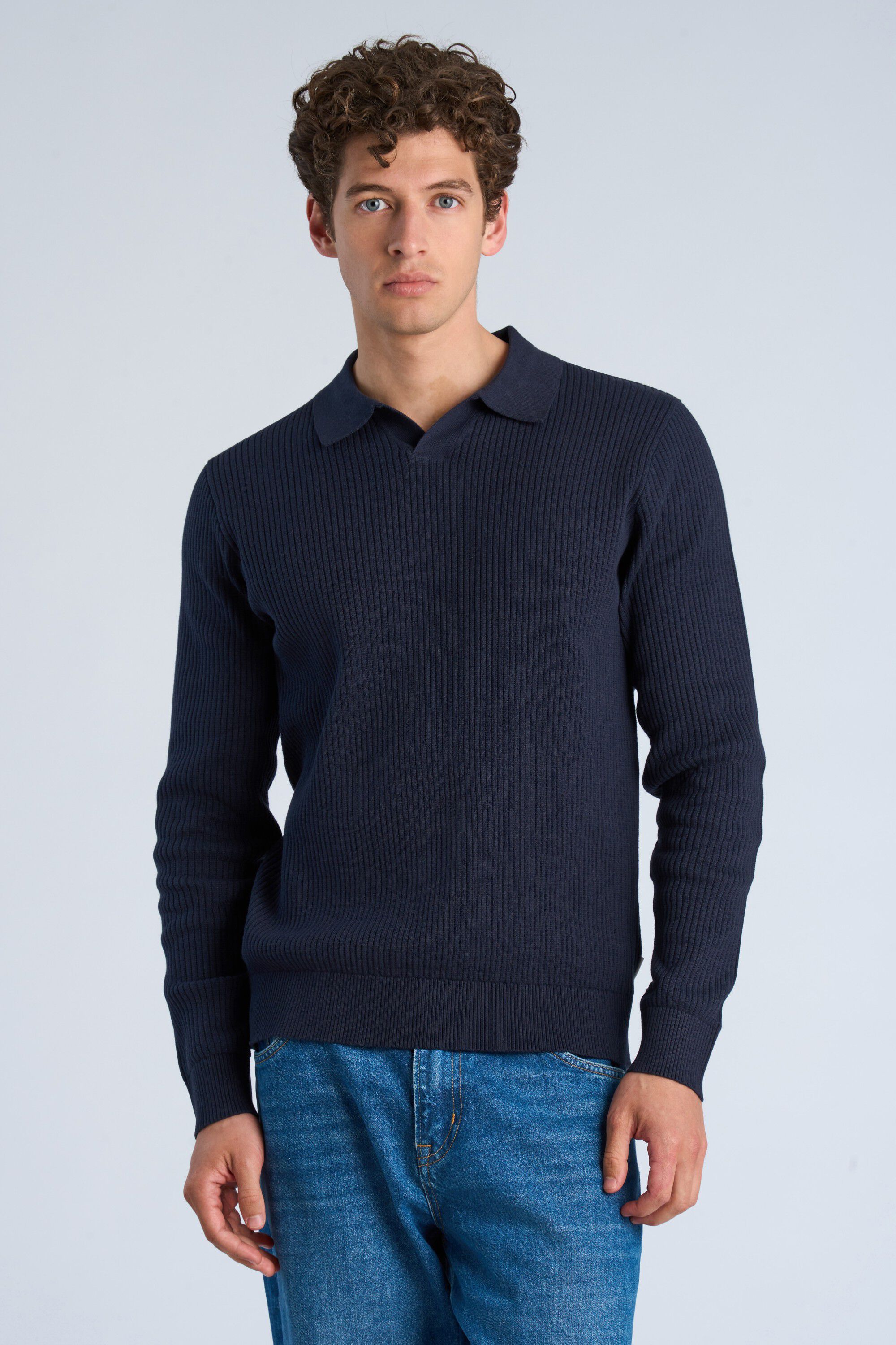 Ribbed L/S v-neck polo