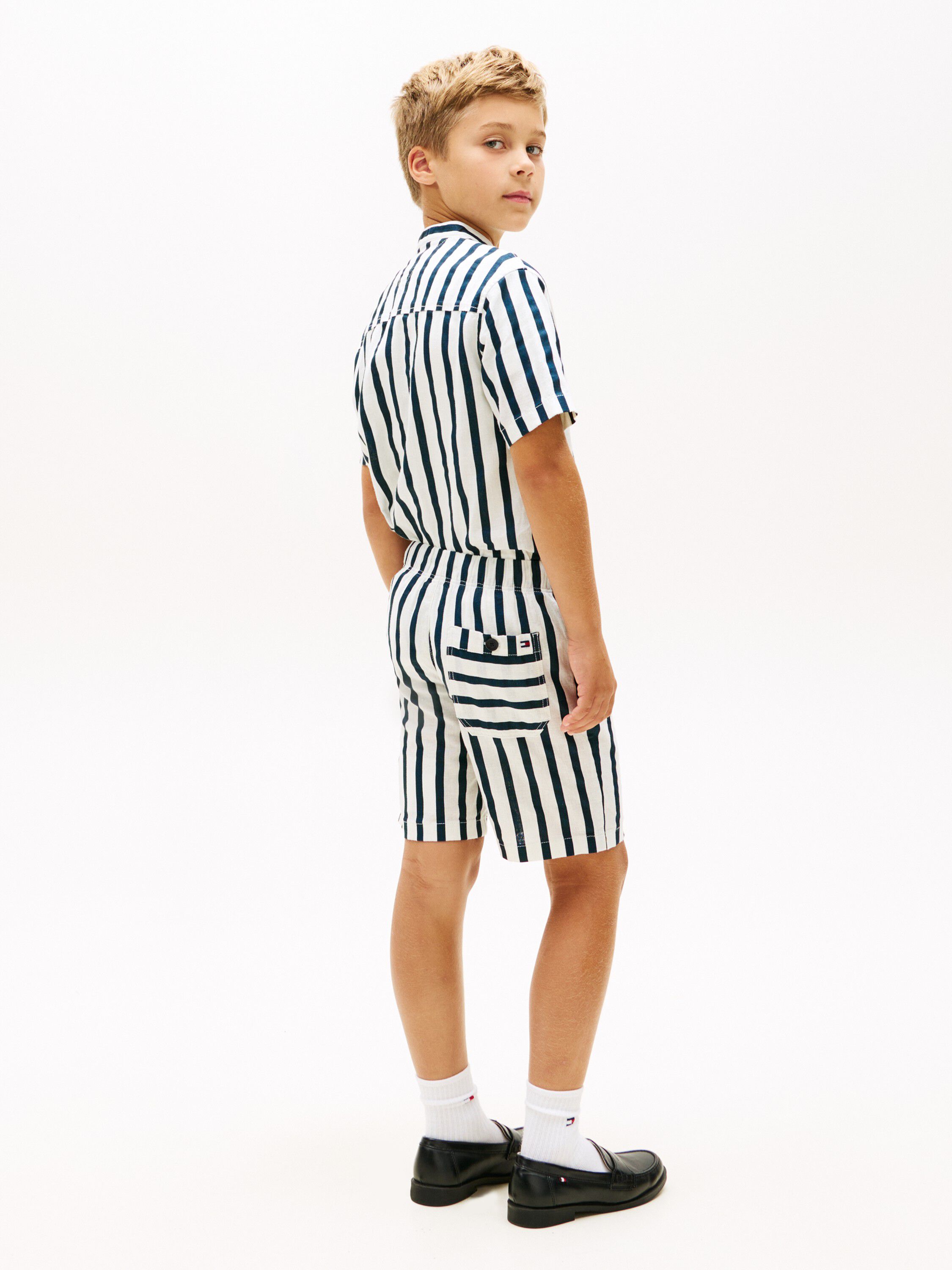 Linen Blend Stripe Relaxed Shorts