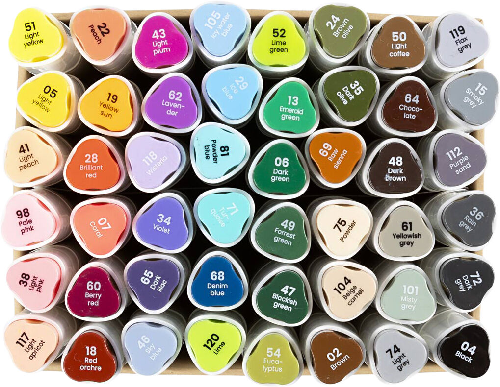 Tegnetusch, streg 1+8 mm, standardfarver, 48stk.