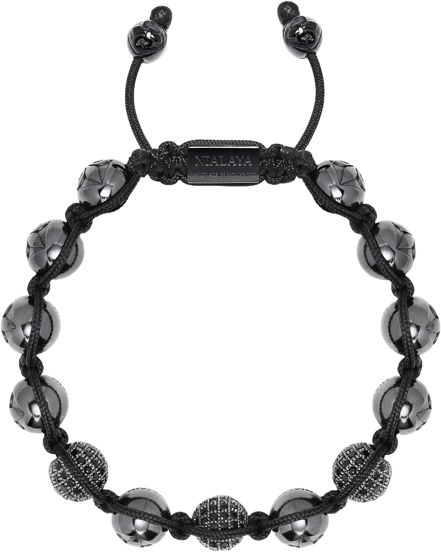 Men's Beaded Bracelet with Glossy Black Ceramic & CZ Beads