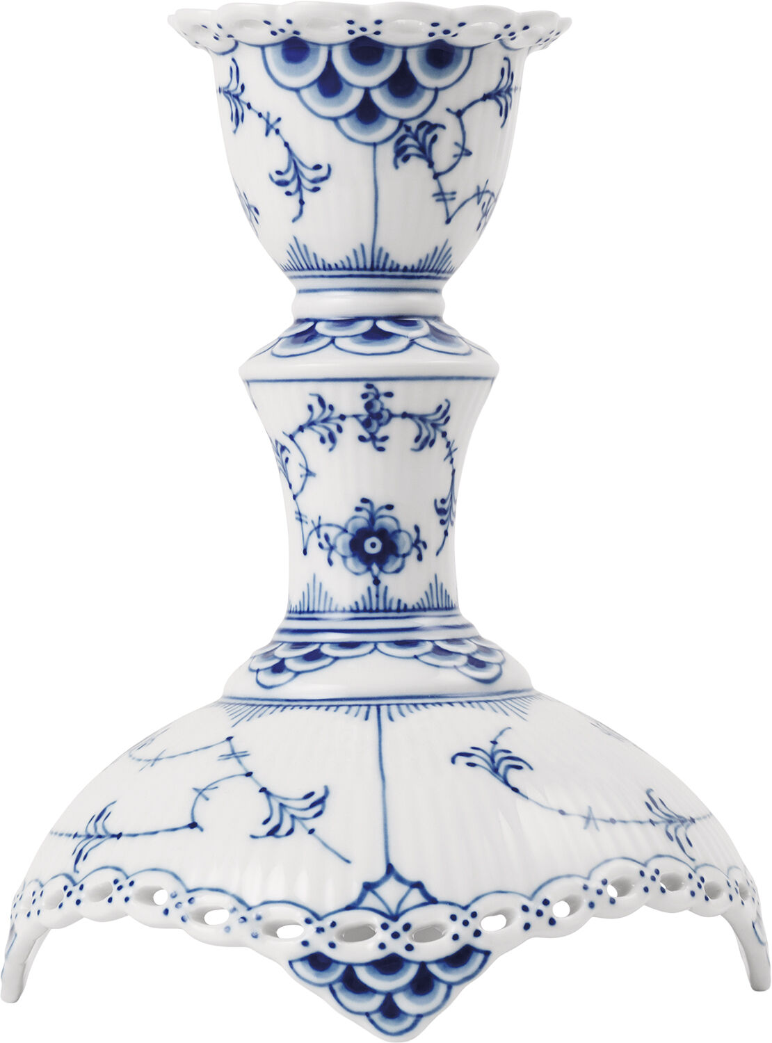 Musselmalet Helblonde lysestage, 13,5 cm.