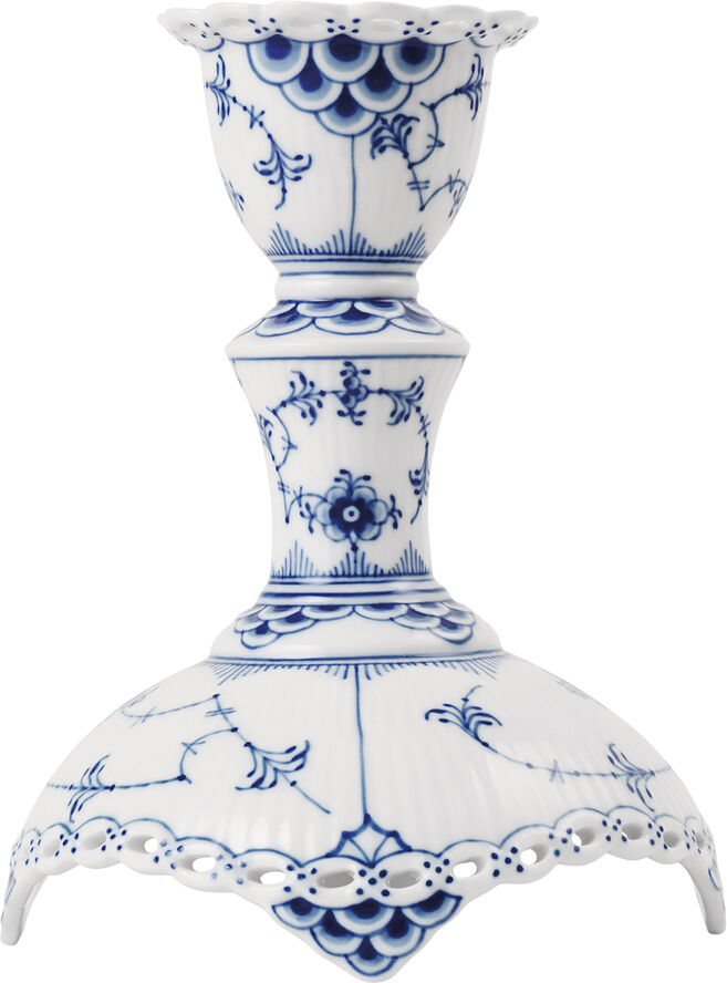 Musselmalet Helblonde lysestage, 13,5 cm.