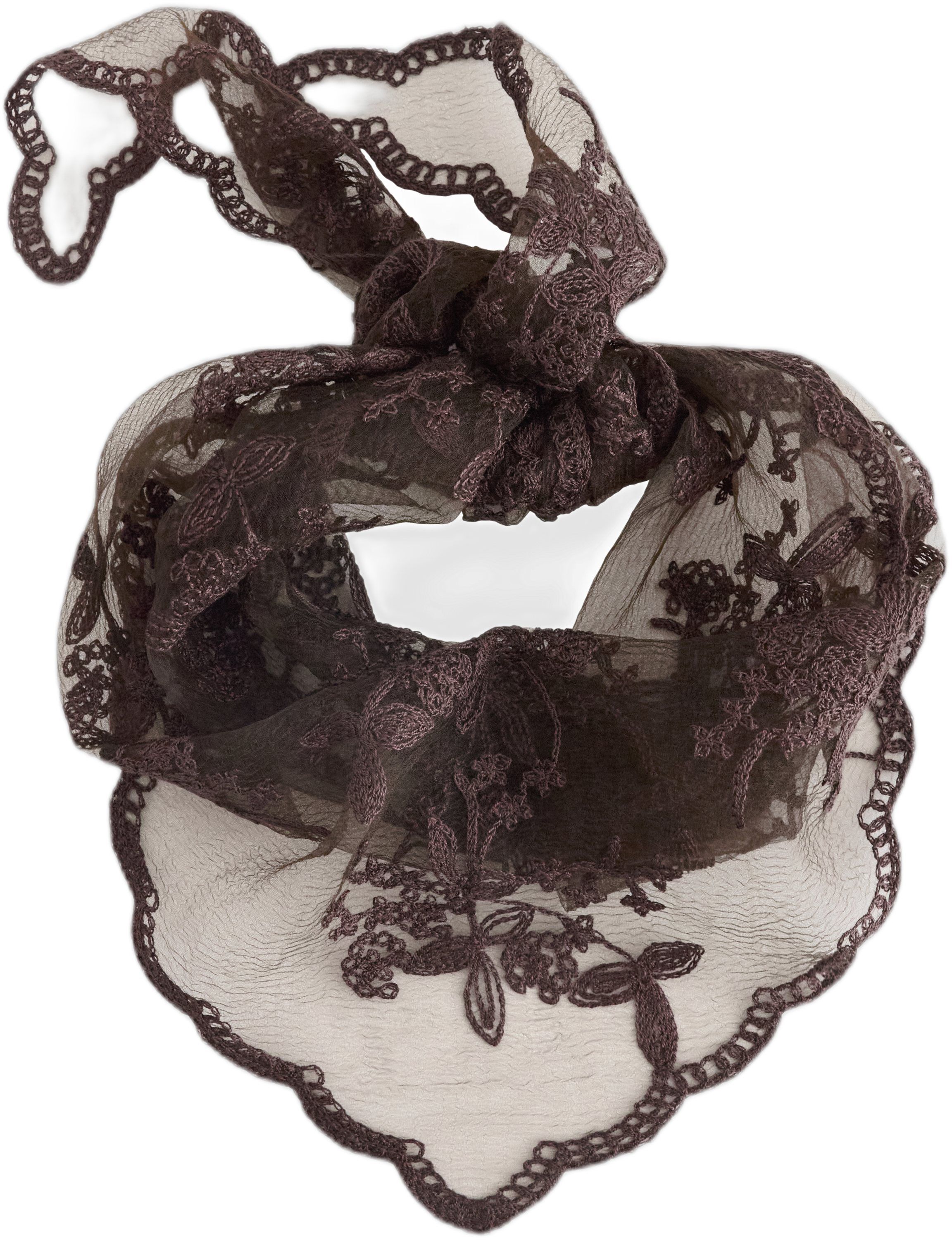 Scarf in mesh with lace embroidery.