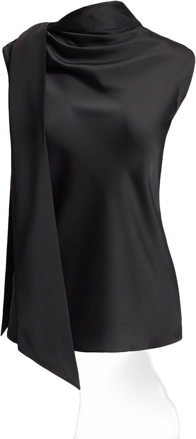 Tie-Neck Charmeuse Sleeveless Blouse