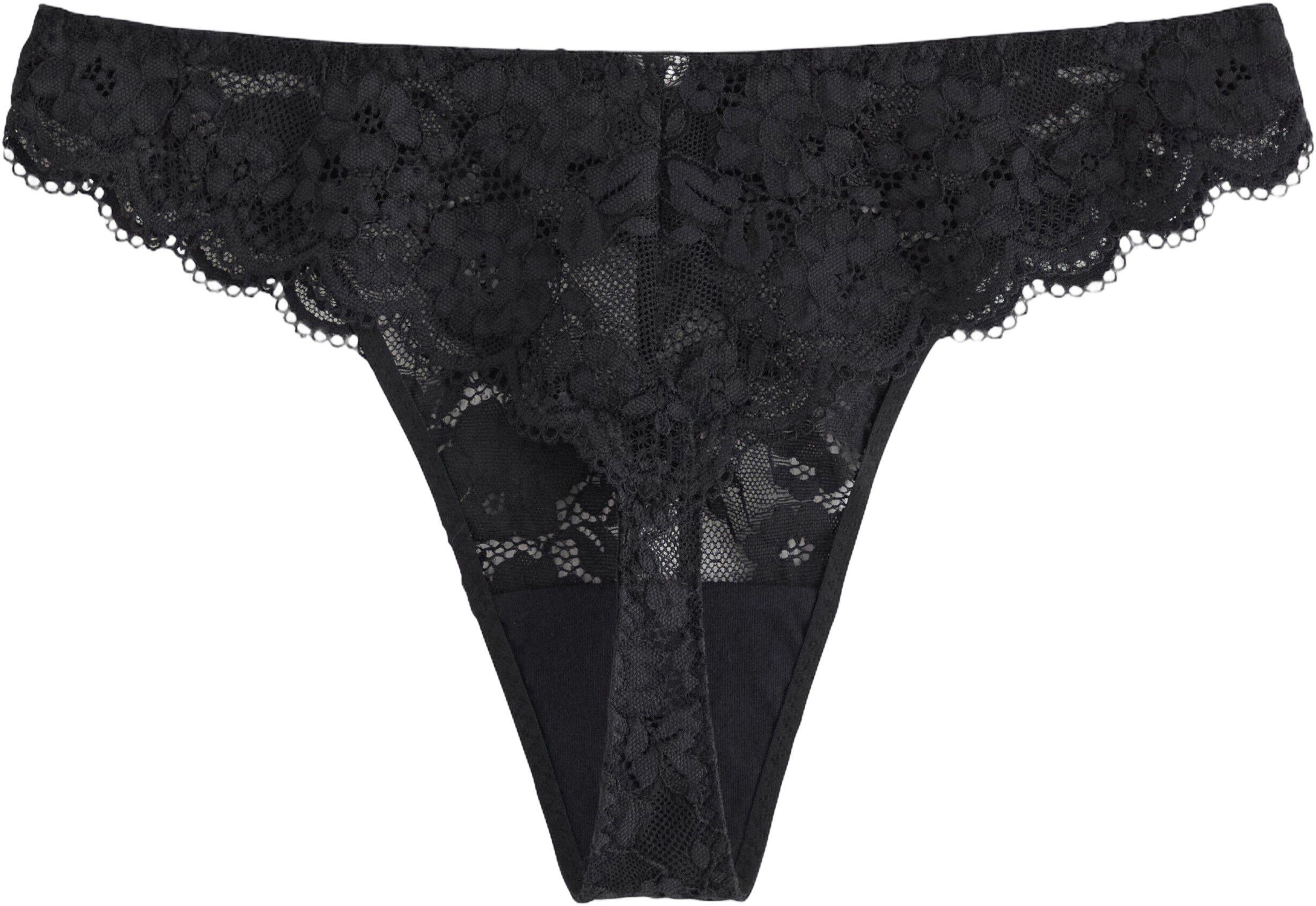 Lace thong with a regular waist.