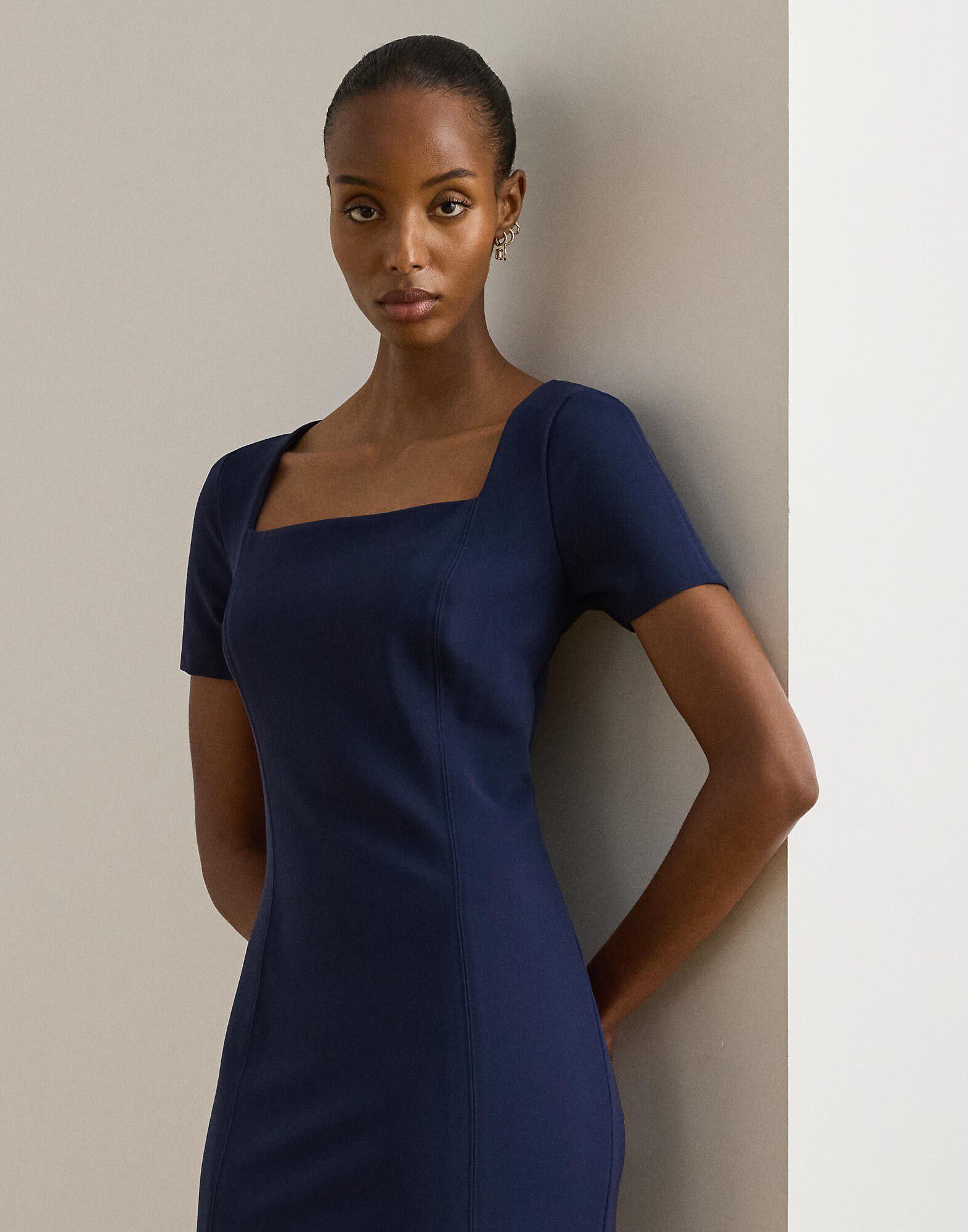 Faille Short-Sleeve Cocktail Dress