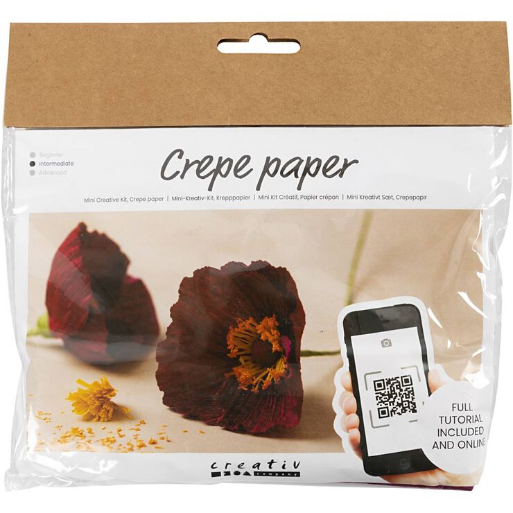 Mini DIY Kit Crepepapir, Valmuer, Stræk/crepe: 180%, 105 g.