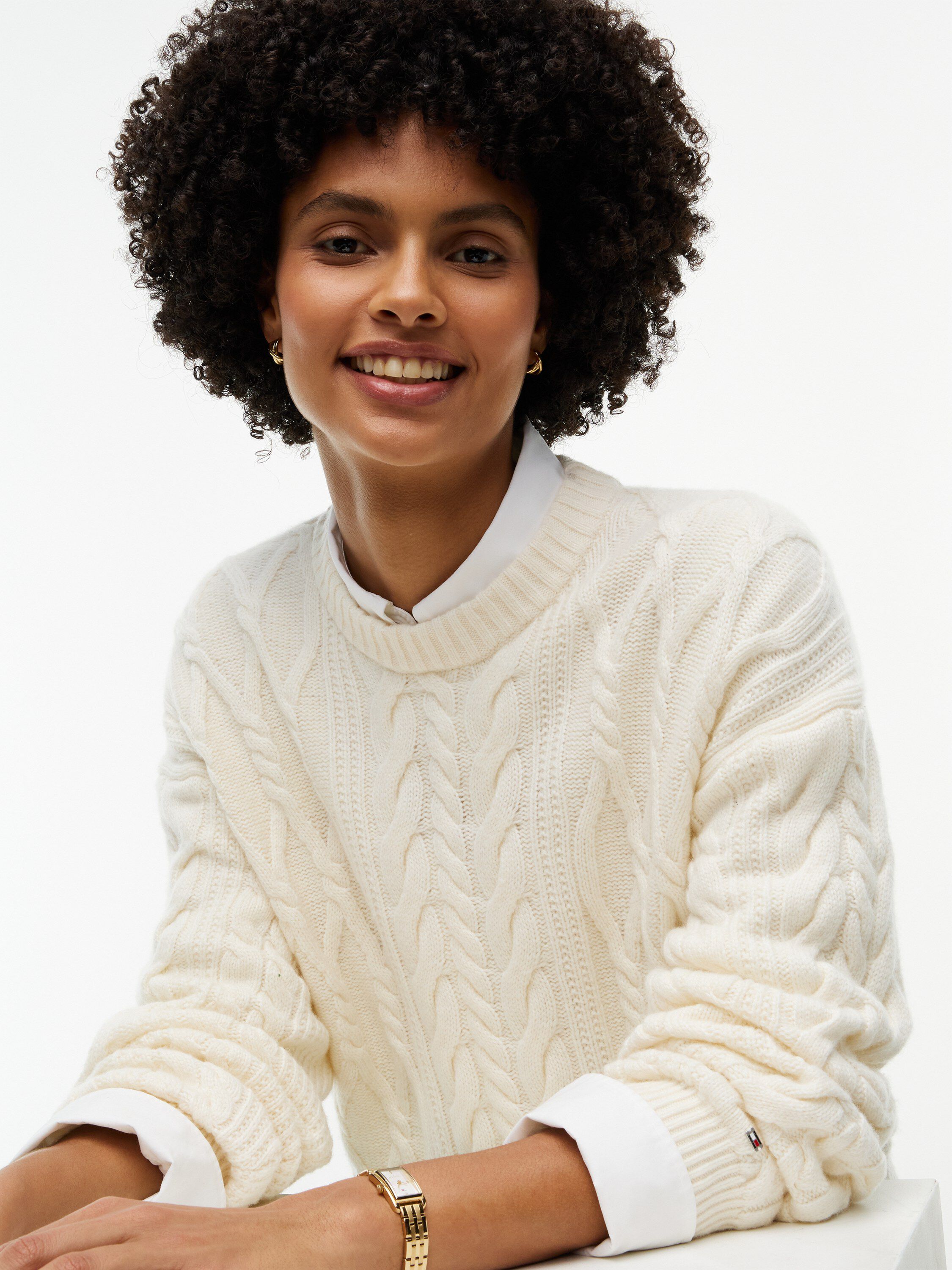 Relaxed Cable Knit Jumper With Silk