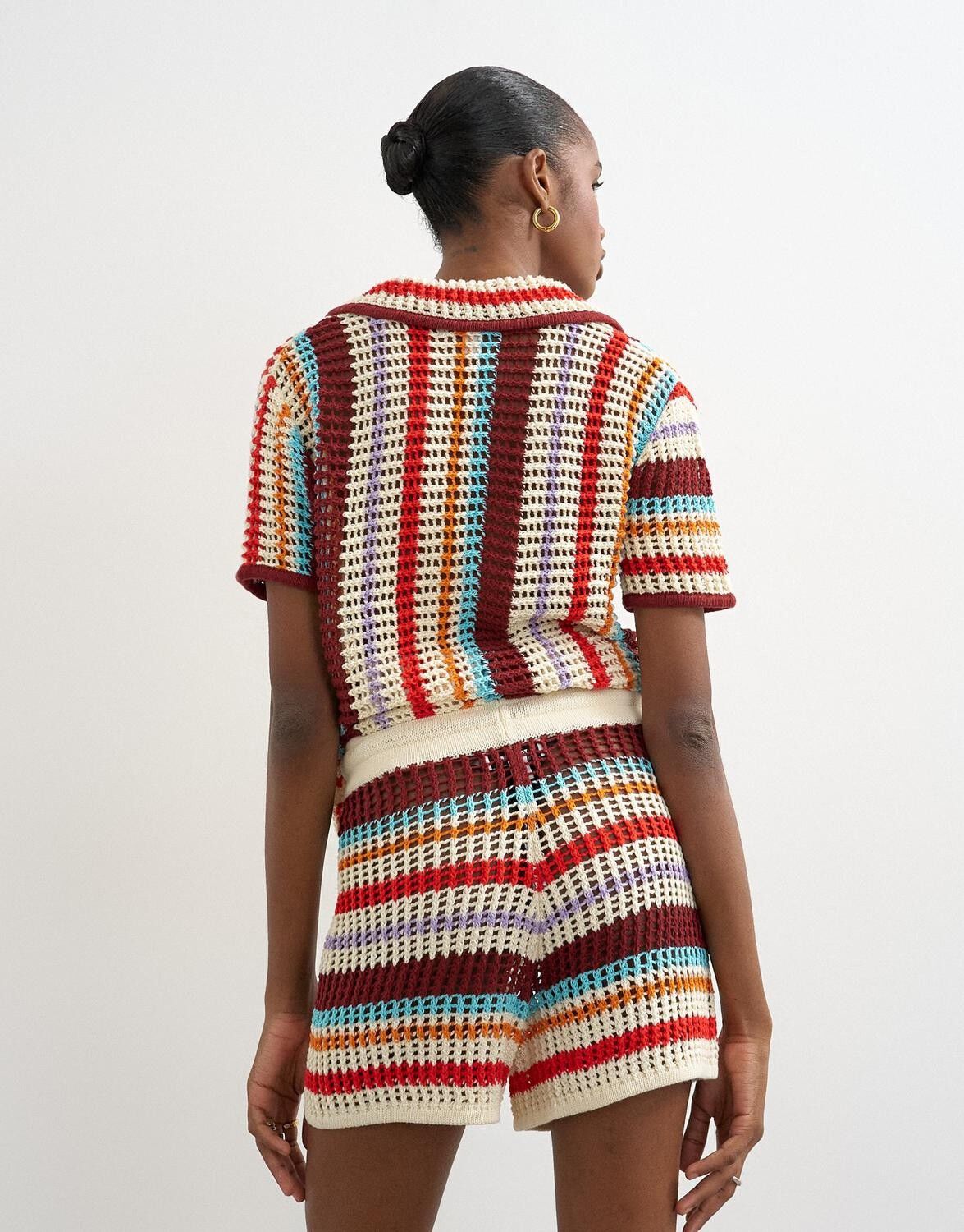 Tskaia Hr Crochet Stripped Knit Shorts