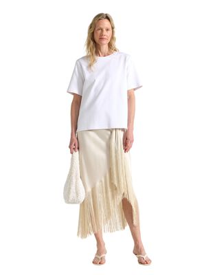 Satin skirt with fringe details.