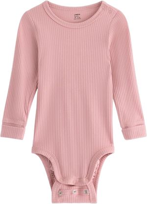 Långärmad babybody i mjuk, ribbad