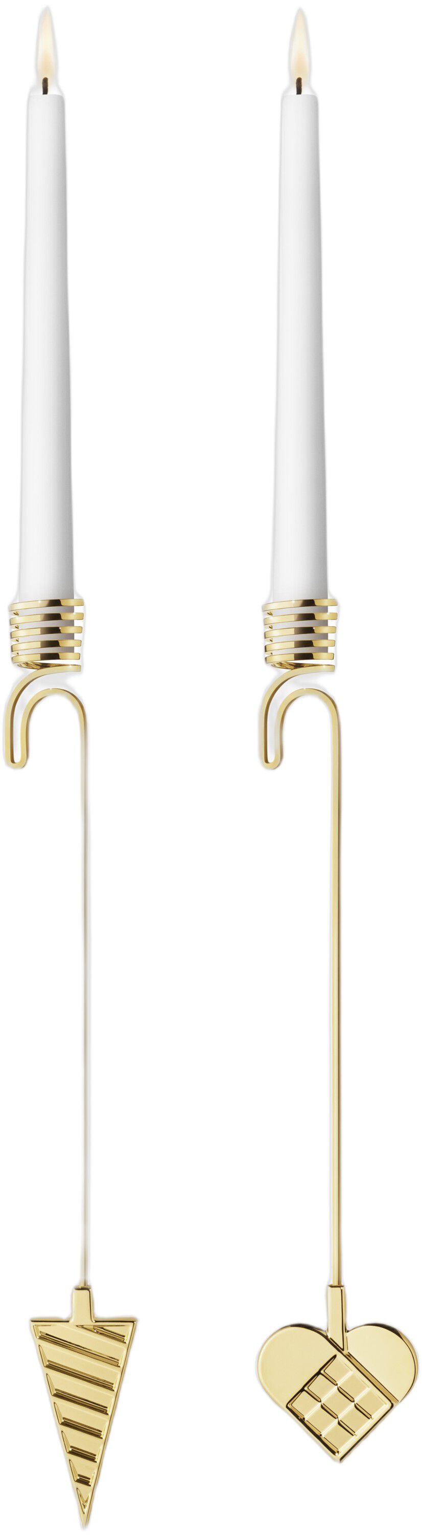 CC 2025 CANDLEHOLDER SET HEART & CORNET 18 KT GOLD PLATED