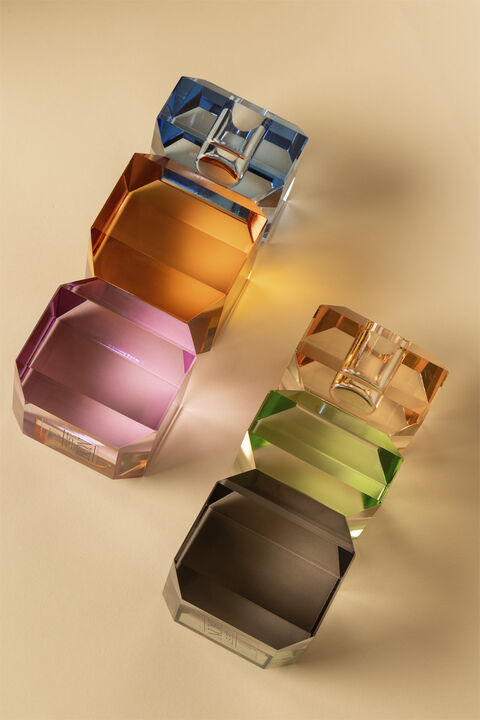 Krystal stage, fersken/grøn/røg, 13x6x6 cm