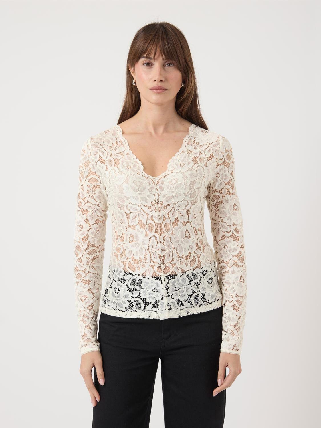 Yaslacey Ls V-Neck Lace Top S. Noos