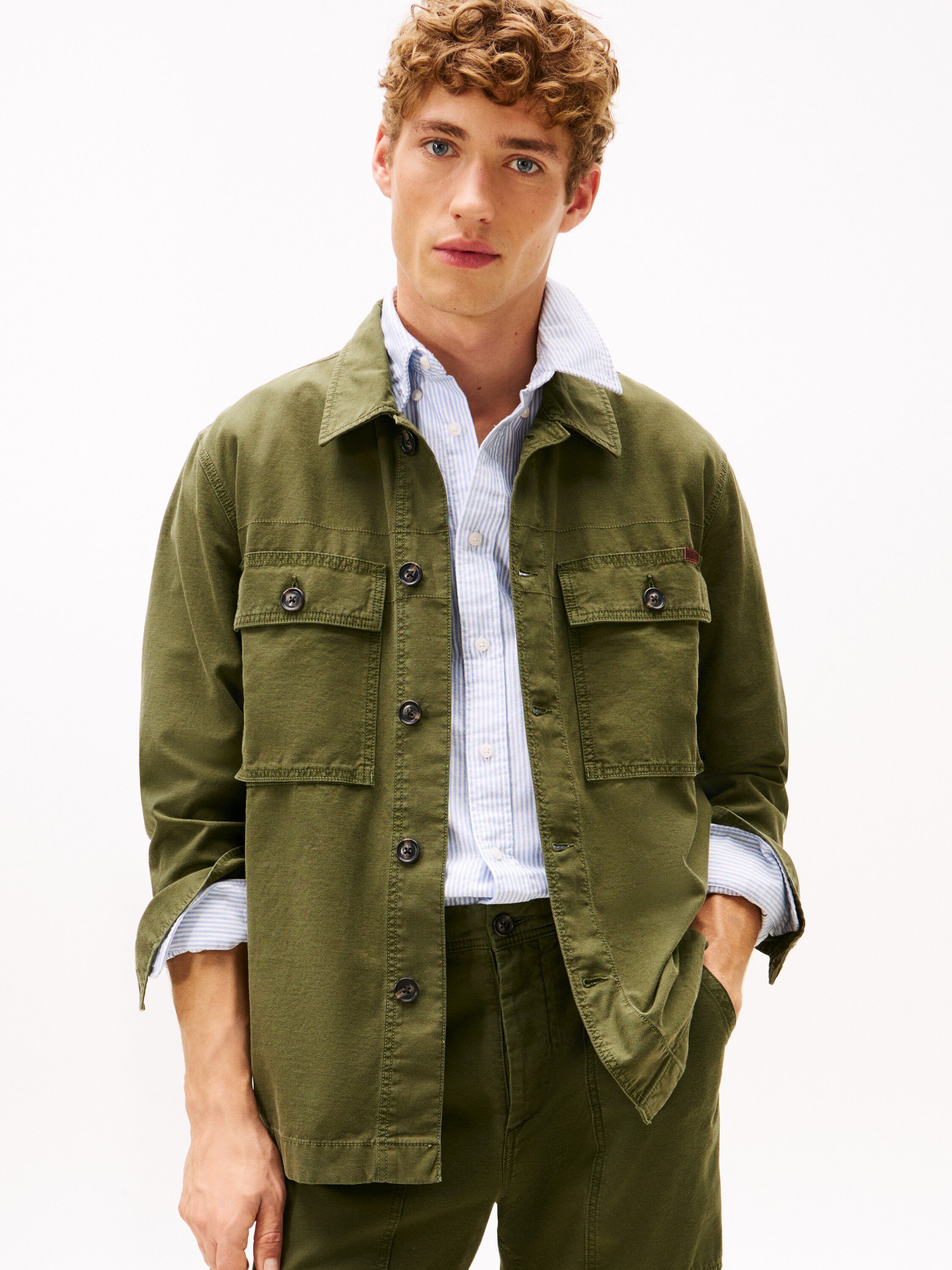 Textured Washed Sateen Utility Shirt Jacket
