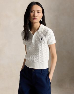 Cable-Knit Cotton Cropped Polo Shirt