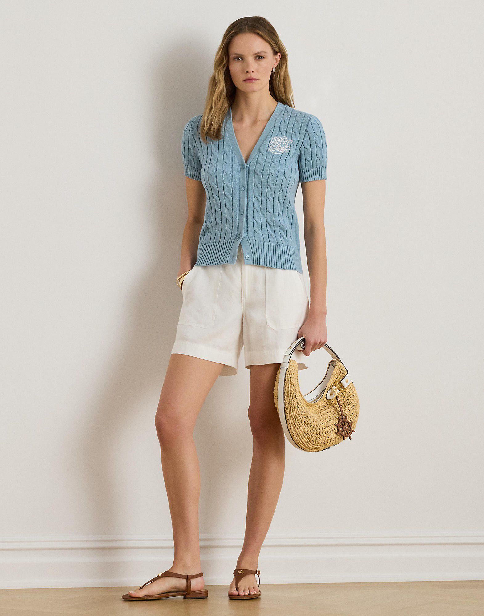 Cable-Knit Cotton Short-Sleeve Cardigan