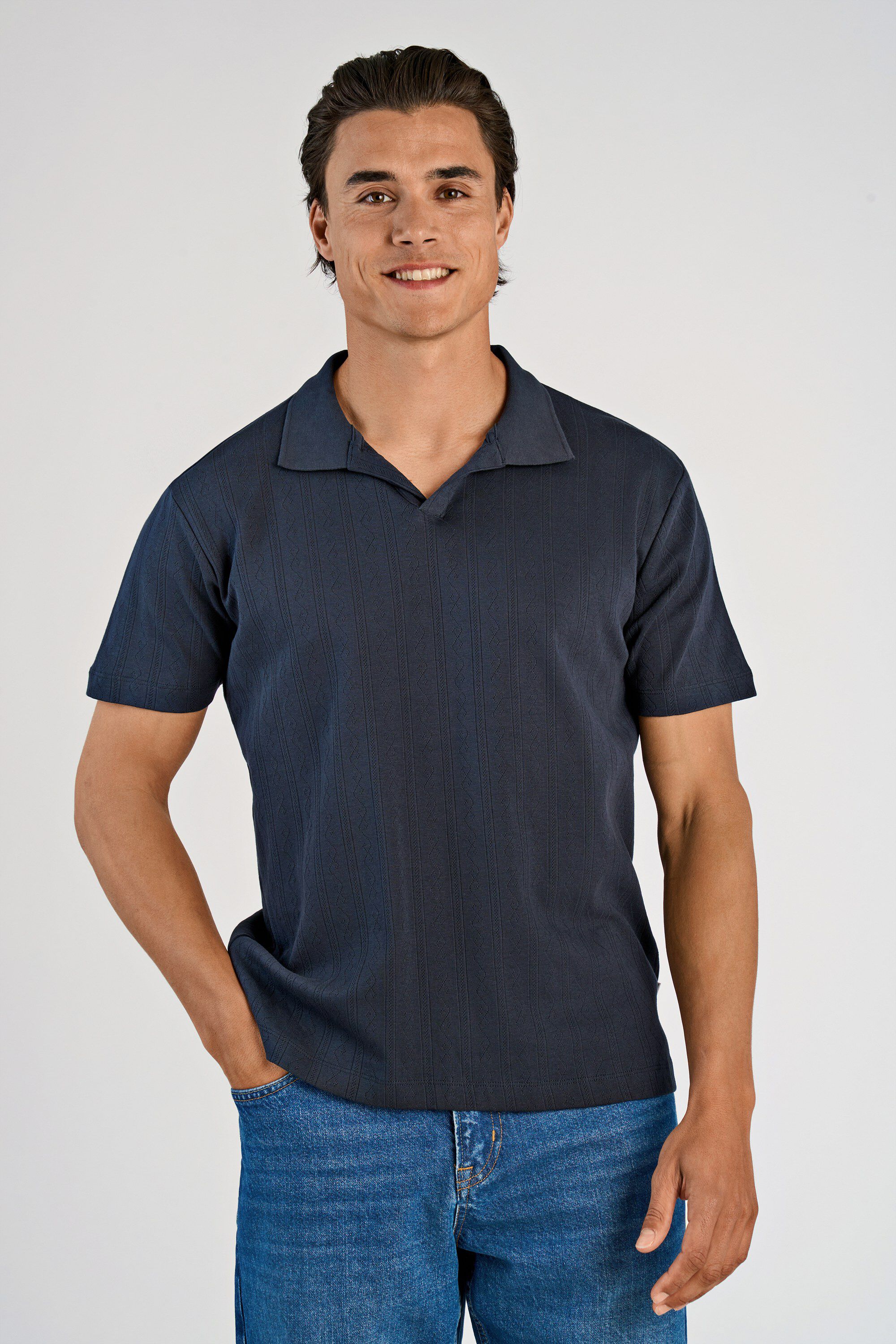 Jacquard v-neck polo S/S