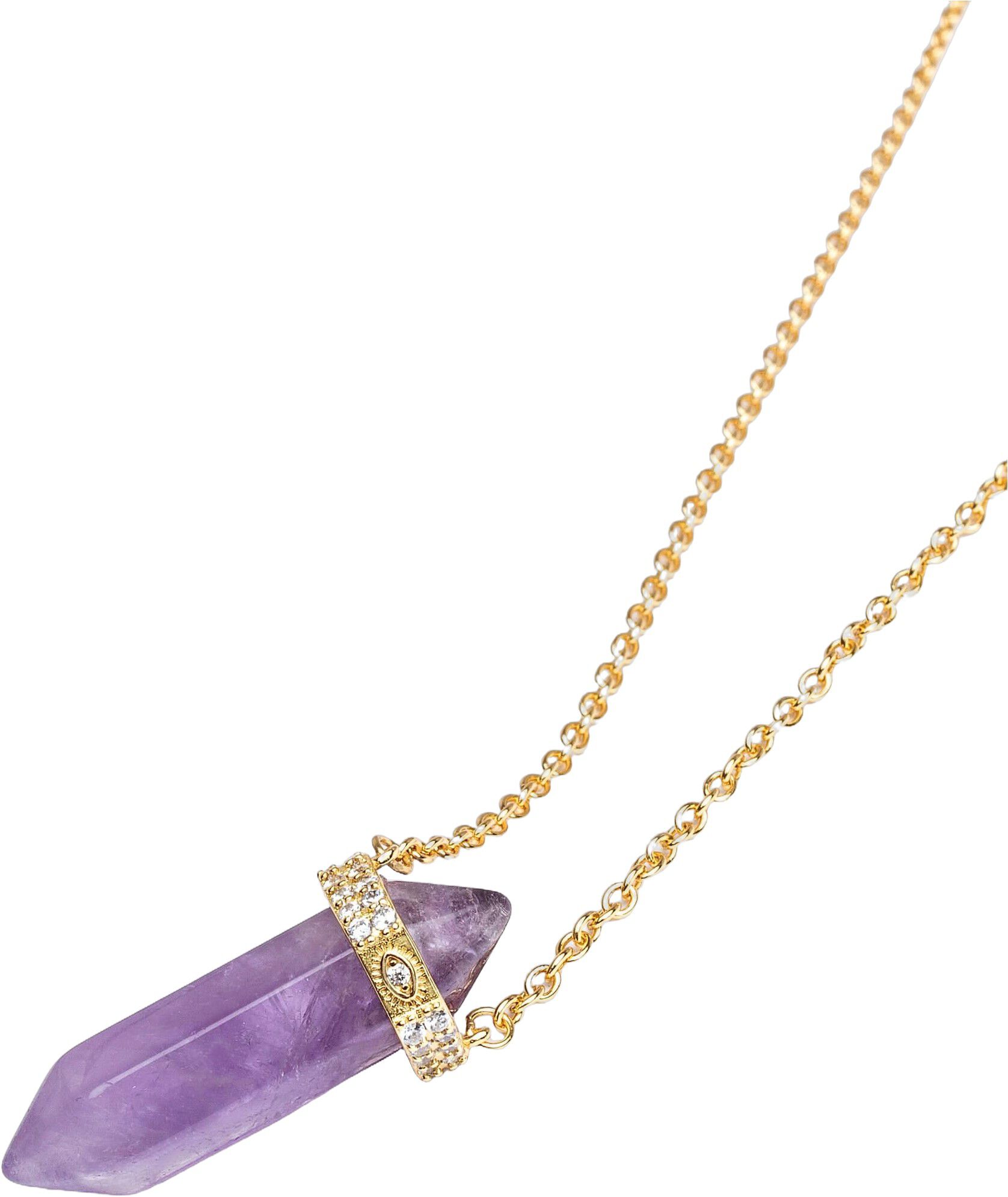 Sterling Silver Amethyst Crystal Necklace with Engraved Evil
