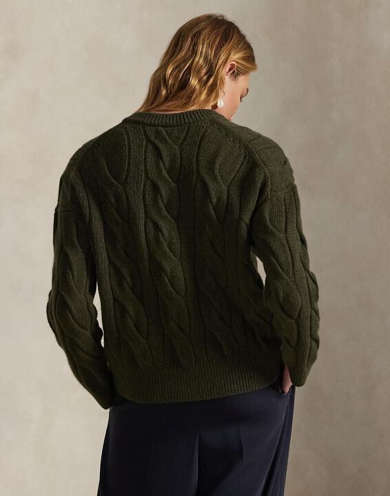 Cable-Knit Wool-Cashmere V-Neck Sweater