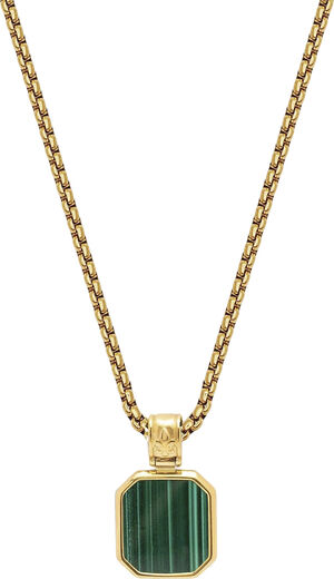 Gold Plated Necklace with Square Malachite Pendant